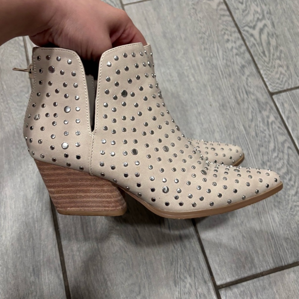 Altar'd State Yasmine Studded Western Style Booties Cream Women's Size 6 - Picture 2 of 9